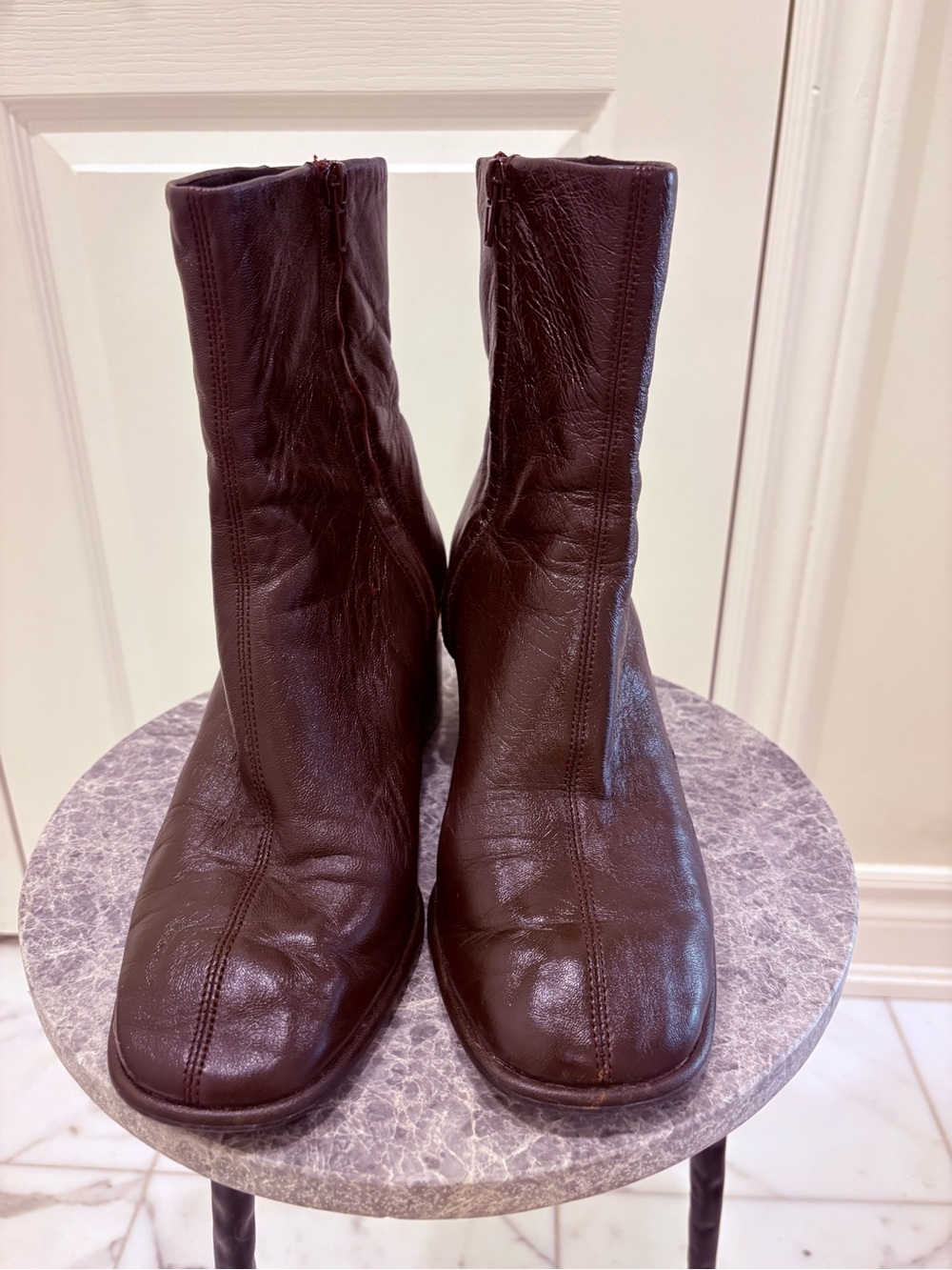 Zara Dark Brown Leather Mid-Calf Zip Boots